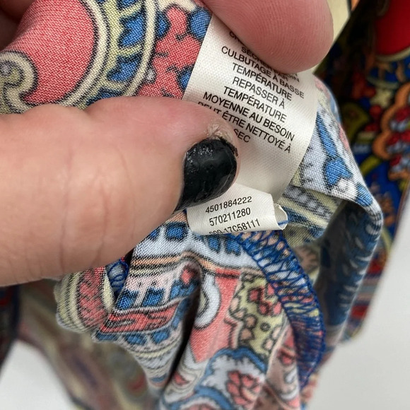 Chico's Fancy Paisley Cold-Shoulder Top Womens Size 2 Large Orange‎ Blue Paisley - Picture 7 of 11